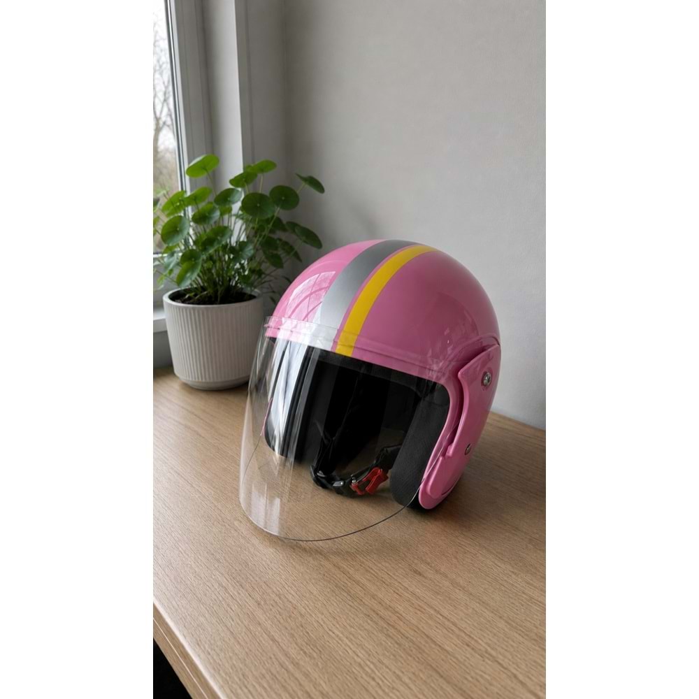 YARIM KASK ŞERİTLİ PEMBE
